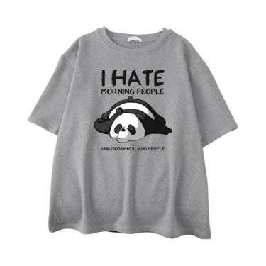 Imagem de Camiseta Masculina De Algodão Casual Oversized Lazy Panda I Hate Morni