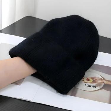 Imagem de Chapéu Feminino de Malha com Pele de Coelho - Quentinho para o Inverno
