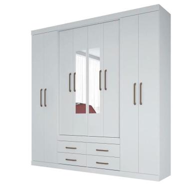Imagem de Guarda Roupa Casal Com Espelho 8 Portas 4 Gavetas Nápoles 8.4 Branco - Santos Andirá