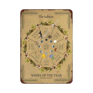 Imagem de Placa De Metal Retrô Com Rodas Do Ano, Tema Bruxa, Para Decoração De P