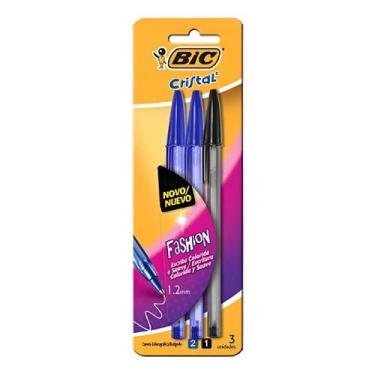Imagem de Caneta Esferográfica Bic Cristal Fashion C/ 2 Azul E 1 Preta Azul-mari