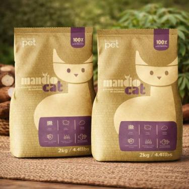 Imagem de Kit 2 pacotes 2 kg de Granulado Para Gatos Areia Higiênica de Mandioca