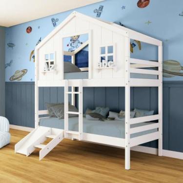 Imagem de Beliche Casinha Dos Sonhos Com Escada/ Escorregador Madeira Maciça Bra