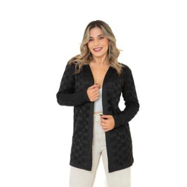 Imagem de Casaco Feminino Tricô Cardigan Quadriculado Milena 0201-Feminino