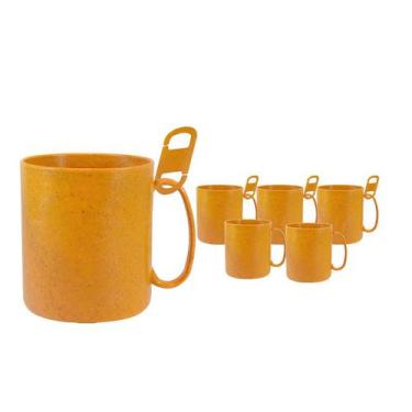 Imagem de Kit 6 Caneca Redonda Clipe Fibra Madeira Amarelo 400Ml - Bb Store