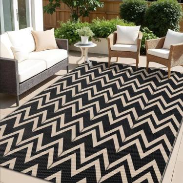 Imagem de Tapete ao ar livre OLANLY impermeável 150x240 cm preto e bege