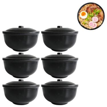 Imagem de 6 Tigelas Preta em Melamina 960ml Para Sopas Pote com Tampa - Fx