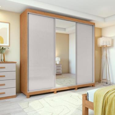 Imagem de Guarda Roupa Casal 100% MDF 3 Portas Elos com Espelho e Pés Amêndoa/Of