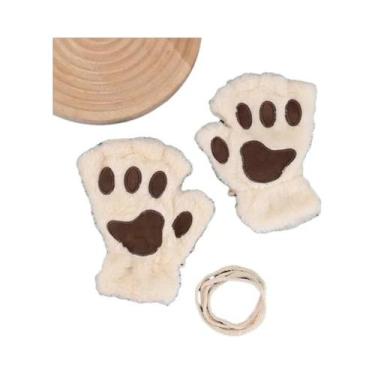 Imagem de Luvas De Inverno Sem Dedos De Pelúcia Fofas Com Pata De Gato E Urso Pa