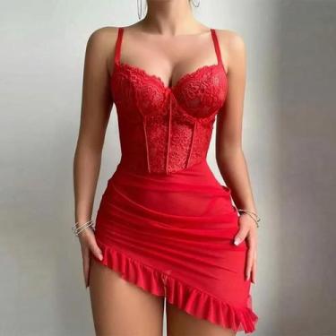 Imagem de Camisola De Verão Feminina Com Renda, Conjunto De Sutiã E Calcinha Com