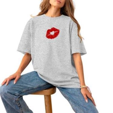 Imagem de Blusa Feminina Plus Size Basica Estampada Para Qualquer Ocasião Algodão  Beijo-Feminino