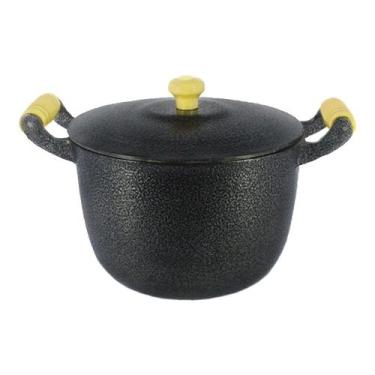 Imagem de Caldeirão Alumínio Fundido Craqueado Alça de Madeira Preto 16cm - DIVI