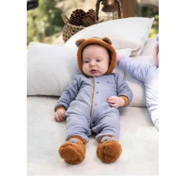 Imagem de Conjunto Macacão Duplo Pelo Bebê Capuz Pantufa Paraiso 14512, Caramelo