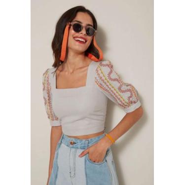 Imagem de Blusa de Linho Bordada - OH, BOY, PP, Cinza