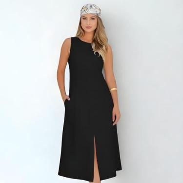 Imagem de Vestido Preto Feminino Midi Sarja Jeans Social Elegante New - Oklahoma