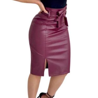 Imagem de Saia Midi material sintético Com Fenda e Laço Removível - G-Store, Bor