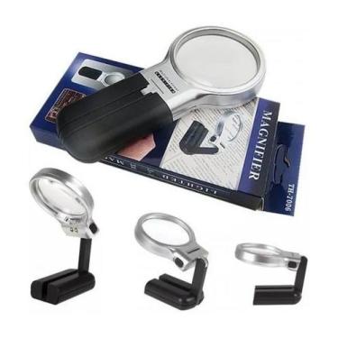Imagem de Lupa De Mão Luz Led Mesa Bancada Suporte Ajustável Dobrável - JIAXI