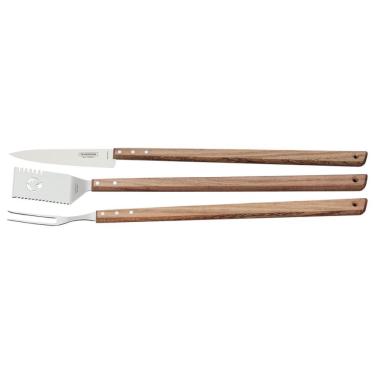 Imagem de Jogo para Churrasco 3 Peças 26499-035 em Aço Inox e Madeira com Faca Garfo Trinchante e Espátula Tramontina