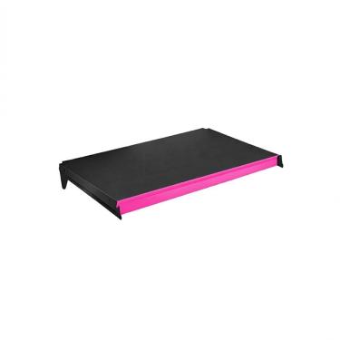 Imagem de Bandeja Prateleira para Gôndolas New Plus com Reforço 40x73cm Preta com Porta Etiquetas Rosa SA Gôndolas