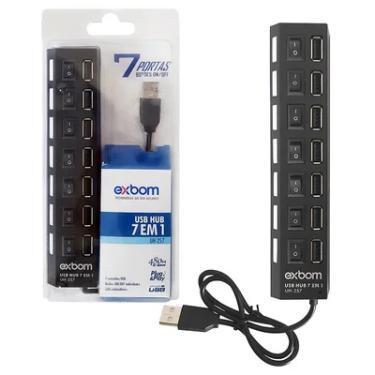 Imagem de Hub Usb 7 Portas 2.0 Com Leds Indicadores E Botões On/off Individuais Exbom Uh-2s7