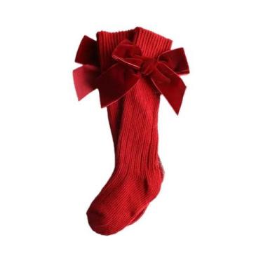 Imagem de Meias De Natal Para Meninas, Até O Joelho, Em Algodão, Com Laço, Aquec