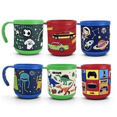 Imagem de Kit 6 Caneca Infantil Criança 220ml Presente Estampada Relev Cor:Menin