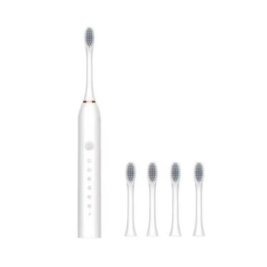 Imagem de Escova De Dentes Elétrica Recarregável Ultrassônico IPX7 Com 4 Refis -