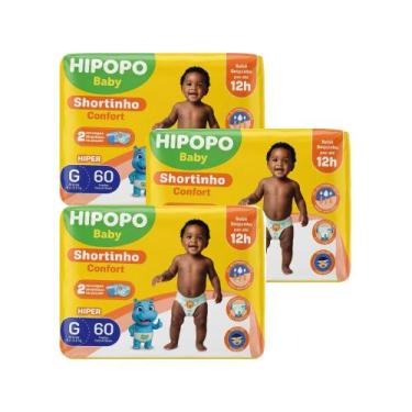Imagem de Kit c/3un fralda calça hipopó tam g 60un cada