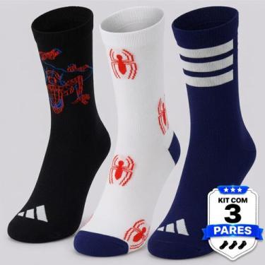 Imagem de Kit Meia Adidas Homem Aranha 3 Pares Juvenil Preto e Marinho, PP