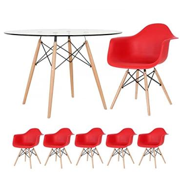 Imagem de Loft7, KIT - Mesa Eames com tampo de vidro 120 cm + 5 cadeiras Eiffel DAW Vermelho