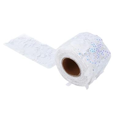 Imagem de Tecido de tule, rolo de tule com lantejoulas de resistência à abrasão para jovens para decoração de festa para decoração de interiores para menina(Branco)