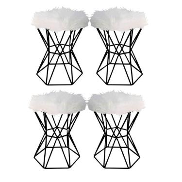 Imagem de Kit 04 Puff Banqueta Louis Aramado Hexágono Preto Pelúcia Branco