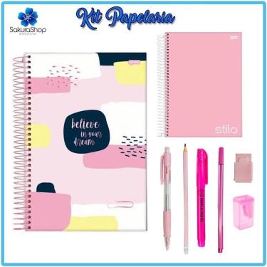 Imagem de Kit Papelaria Tons de Rosa Cor Rosa Escolar Neon Pastel