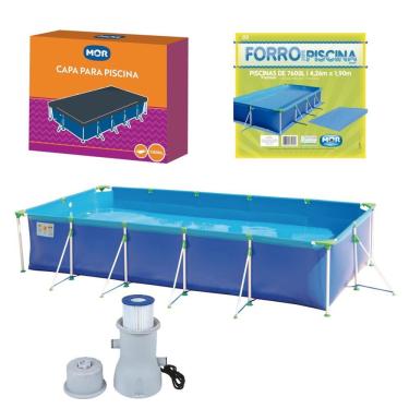 Imagem de Kit Piscina Premium 7600 Litros + Filtro Bomba + Capa + Forro - Mor