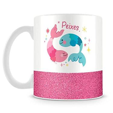 Imagem de Caneca Personalizada Base Glitter Rosa - Signo Peixes