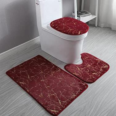 Imagem de Conjunto de tapetes higiênicos para casa, sala de estar, banheiro, tapetes antiderrapantes com impressão em ouro, tapete com estampa de quarto, tapete de banho, tapetes de banho, 3p1007vermelho