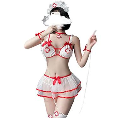 Imagem de Conjunto de fantasia de enfermeira sexy feminina, babydoll para quarto, lua de mel, cosplay, enfermeira, lingerie (#7901)