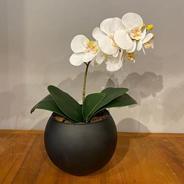 Imagem de Orquídea Branca Artificial Arranjo no Vaso Preto Flores Permanentes