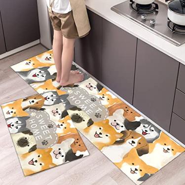 Imagem de Conjunto de 2 tapetes de cozinha antifadiga, antiderrapante, espessos, acolchoados, tapetes de cozinha com corredor, tapetes resistentes e confortáveis, à prova d'água, tapete de cozinha, 40 x 119 cm