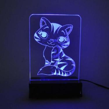 Imagem de Abajur E Luminária Gato Gatinho De Acrílico Com Led Azul - Universo Ac