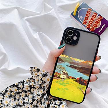 Imagem de Capa de telefone de cenário de montanha de arte estética pintada à mão para iphone X XR XS MAX 7 8 Plus SE 2020 11 12 13 Pro Max Capa, preto SJFJ 2, para iPhone XS Max