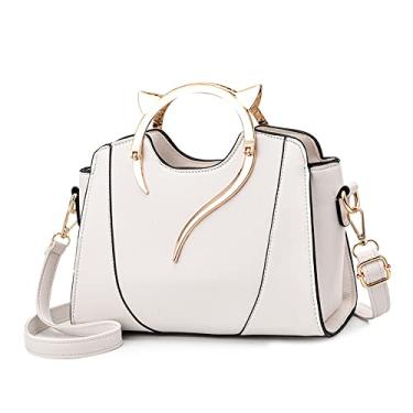 Imagem de Bolsa transversal feminina com alça superior bolsa de couro moderna bonita bolsa de ombro, Branco
