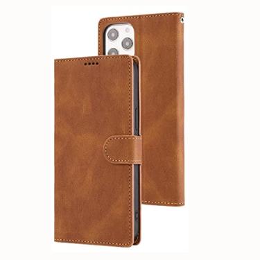 Imagem de YINGDAFENG Capa carteira para iPhone 14 Promax, capa flip de couro PU magnético com compartimentos para cartão suporte de visualização e proteção da câmera à prova de choque, capa interna de TPU (poliuretano termoplástico) marrom