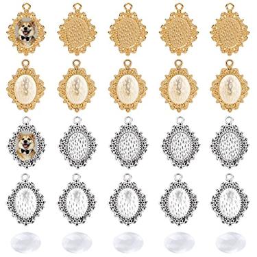 Imagem de PH PandaHall 100 peças bandejas de pingente de moldura em branco base buquê de casamento pingentes de fotos cabochão configurações pingente com 100 peças de vidro cabochões Memorial Photo Pendant para noiva formatura pingente de foto, vidro, Vidro