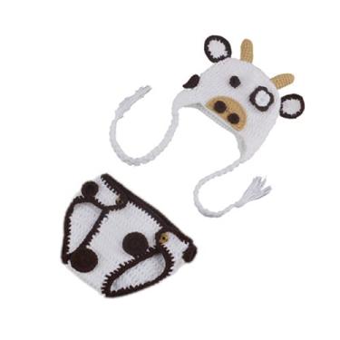 Imagem de Conjunto de acessórios para fotos de bebês recém-nascidos para meninos e meninas roupas de crochê tricotadas chapéu de vacas conjunto de shorts para fotografia, Multicor, 0-3 months