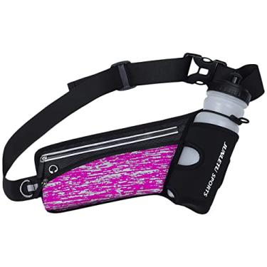 Imagem de Cinto de hidratação de maratona refletivo bolsa de cintura de corrida com garrafa de água multifuncional ajustável para esportes com fone de ouvido, rosa, 24 x 11 cm