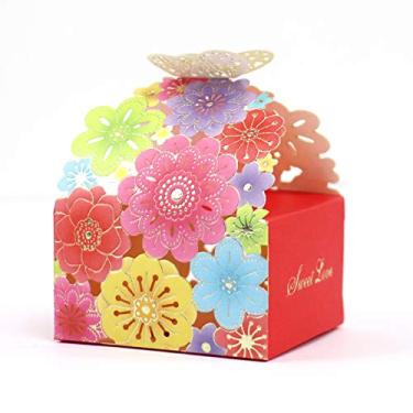 Imagem de Kslong 50 peças/conjunto flor borboleta oco caixa de doces biscoitos caixas de presente lembrancinhas de casamento românticas caixa de chocolate bonita para casamento nupcial suprimentos de festa de aniversário (multicolorido, P)