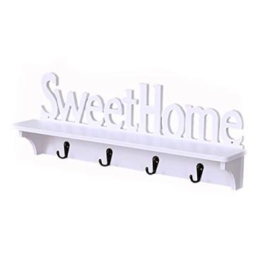 Imagem de KIZQYN Ganchos de casaco pendurados na parede suporte de chave de madeira ganchos de chave para casa cabide de madeira decoração de parede organizador retangular decoração de casa rack de casaco montado na parede
