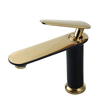 Imagem de LIDON Torneira para pia do banheiro torneira de água quente e fria torneira do banheiro manípulo único torneira da pia do banheiro um furo torneira branca torneira do lavatório preta, antiga (cor: preto)