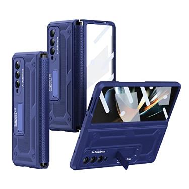 Imagem de Dobradiça de silicone Inclui capa dobrável para Samsung Galaxy Z Fold 4 5G Fold4 Case com película protetora Kickstand Anti-drop Shell, azul marinho, para galaxy Z Fold 4